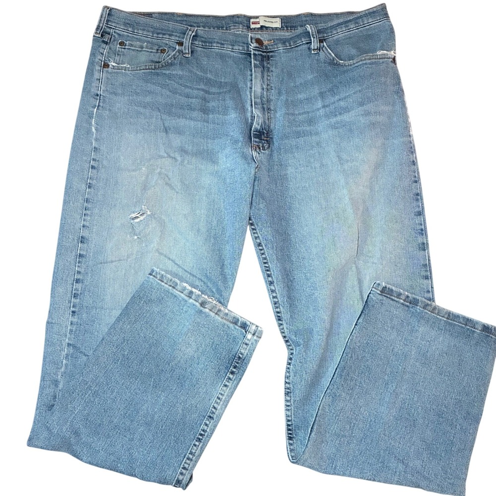 Wrangler Relaxed Fit Jeans Cotton Blend 40x30 Mens Blue Light Wash Distressed